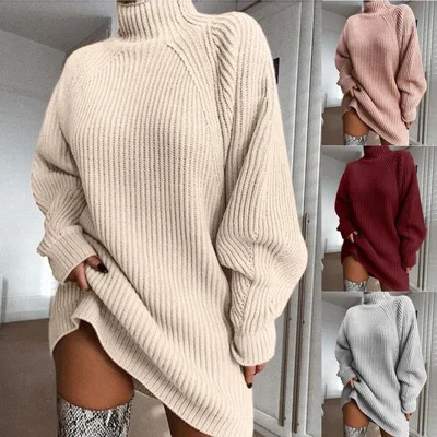 

wish Winter Sweaters Party Dresses Women Long Sleeve Jumper Tops Cotton Sweater Loose Zipper Tunic Mini Dress Ecowalson, Pink, grey, wine red, navy blue, apricot, sapphire