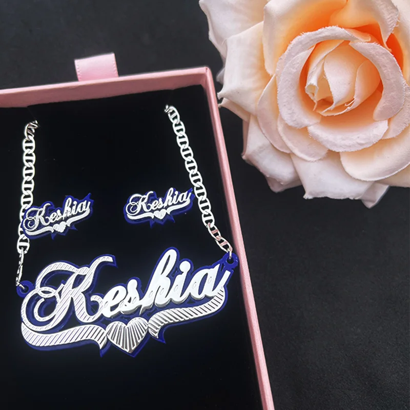 QIUHAN OEM 2024 Colorful Acrylic Custom Name  Earrings Necklace Jewelry Set