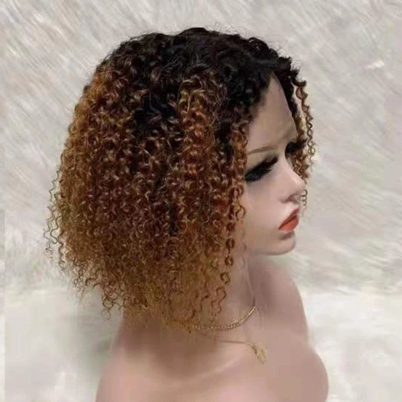 

LetsFly Hot sale style Brazilian Human Hair Wig Kinky Curly Machine Made T Part Short curly hair weave Wigs For black Women