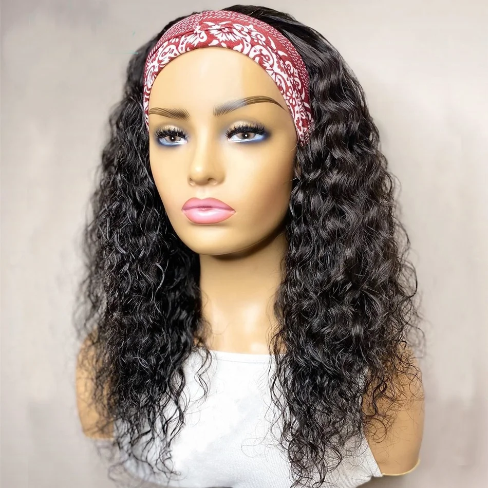 

Peruvian Hair Human Hair Wigs Curly Headband Wigs For Women