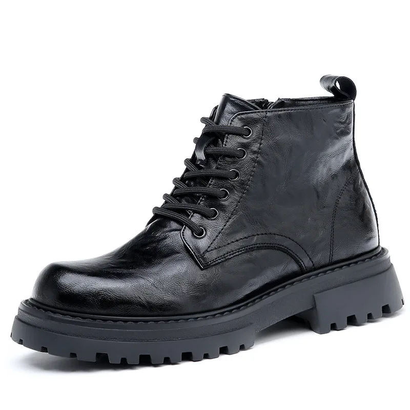 

Dropshipping Custom Logo British Style Motorcycle Boots Men Dress Shoes Black Martin Boots