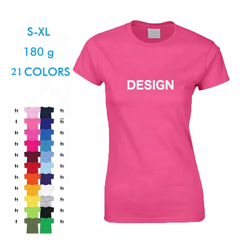 

180gsm 100% Cotton Custom Logo Printing Blank Tshirt Wholesale Plain Women's T Shirt, Customized color