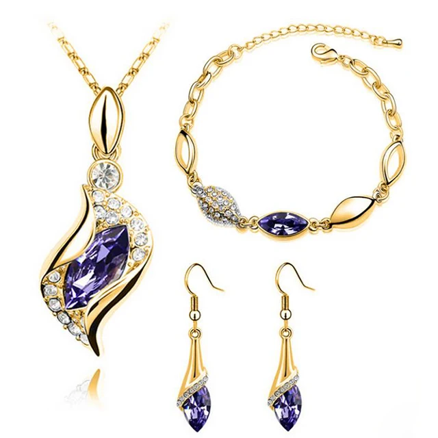 

Fashion Angel Fairy Horse Eye Lotus Purple Jewelry Set, Pendant Necklace Earrings Bracelet 3-Piece Jewelry Set
