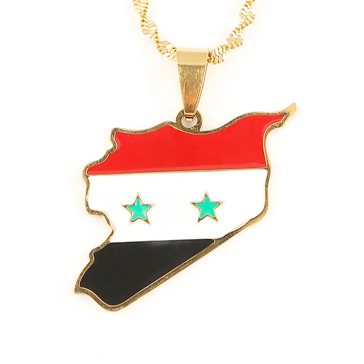 

Stainless Steel Syria Map Flag Pendant Necklace Fashion Syrians Map Enamel Jewelry