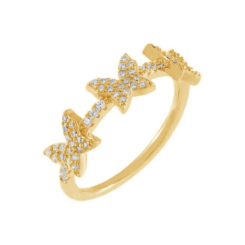 

fashion luxury jewellery women 925 sterling silver ring 18k gold plated zircon pave triple butterfly ring