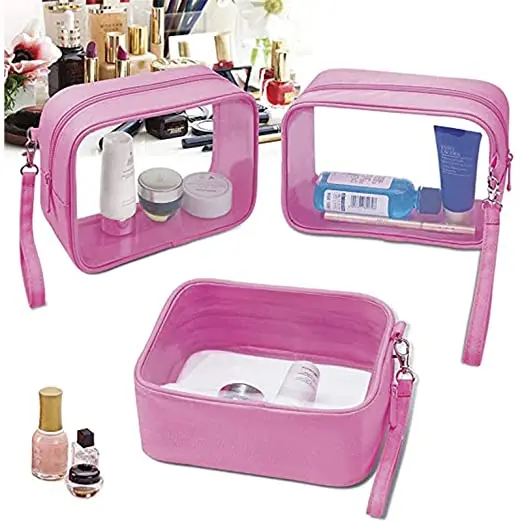 

Wholesale Pink Waterproof Travel clear pvc Toiletry Bag brush makeup Cosmetic Bag cases