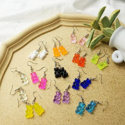 

VRIUA Fashion Jewelry Arrival Handmade Gummy Bear Earrings For Girl Funny Colorful Transparent Cartoon Bear Drop Earring