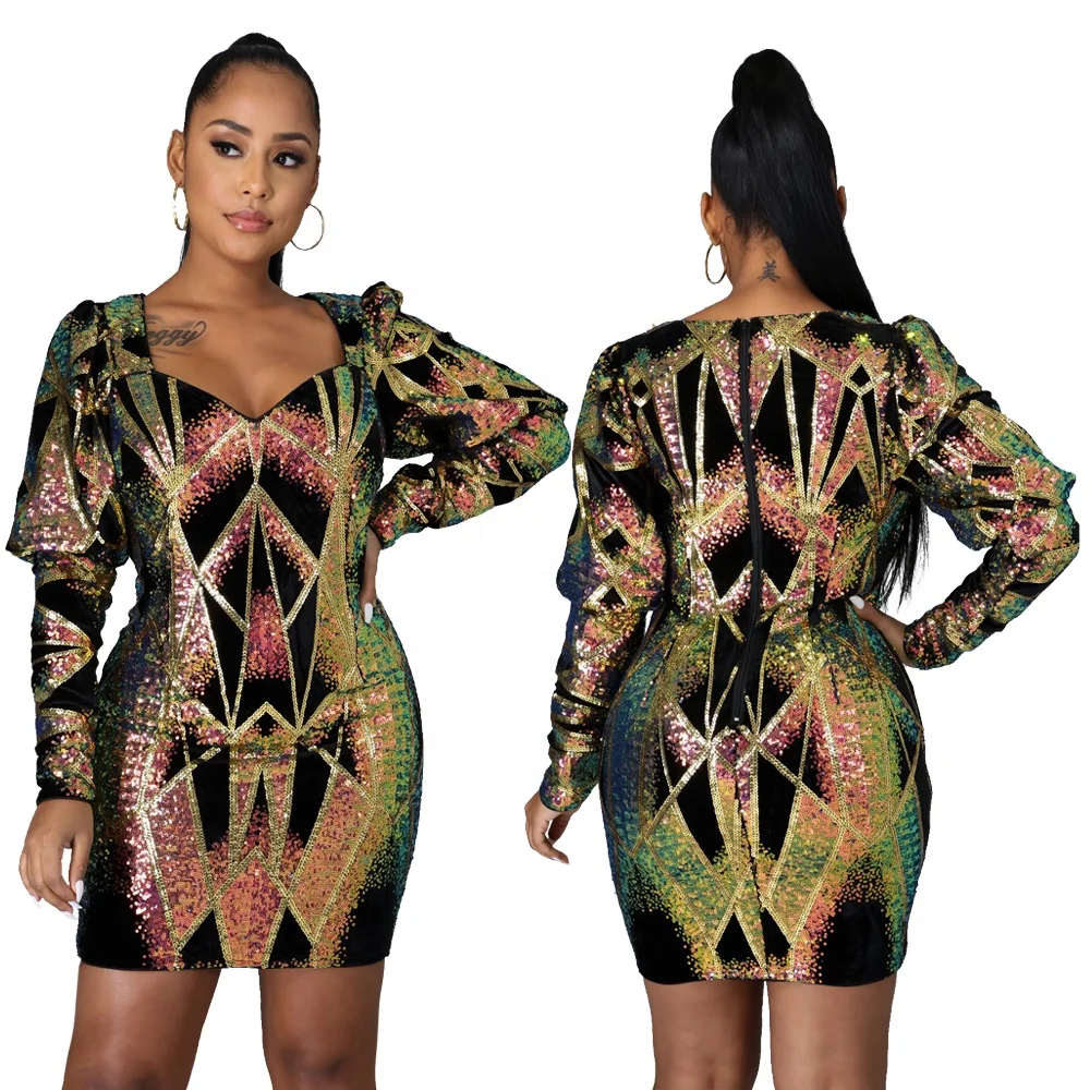 

Ladies Nightclub Sequined Design Women Dress  Mini Dresses