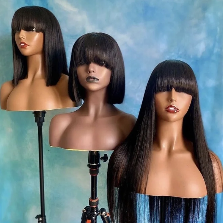 

Silky Straight Natural Hair Wig Fringes Wigs Virgin Hair 13*4Lace Front Wigs with Bang, 1b