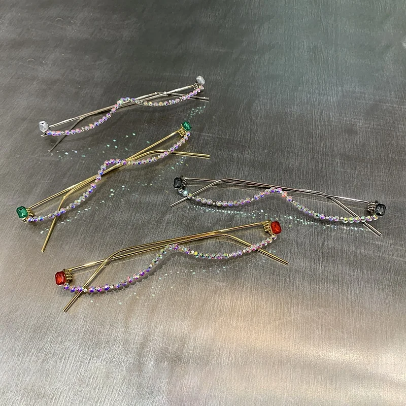 

The new trend of European and American half-frame glasses female diamonds without lenses rhinestones decorative point drill hand