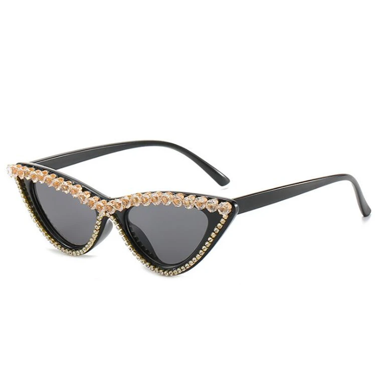 

Promotion Diamond Sun Glasses Fancy Retro Cateye Rhinstone Shades Summer Sunglasses Women, As pictures or customized color