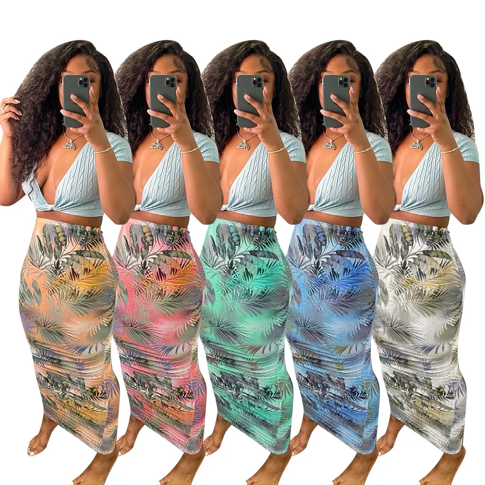

New Hawaiian ruched maxi skirt for women print long maxi skirt women casual beach women maxi skirt, As pictures shown