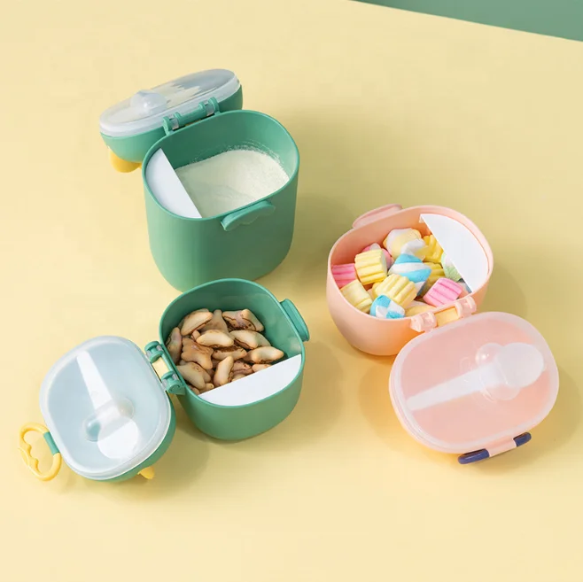 

Amazon Hot Sale Baby Food Box Two Size Snacks Box Baby Milk Powder Container With Spoon, Pink & green