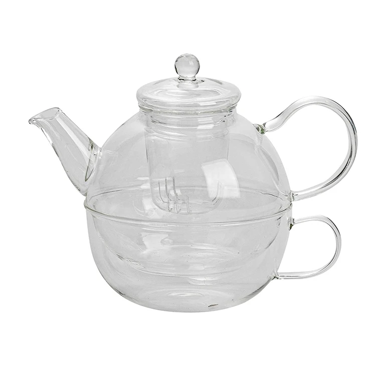 

Custom Made Heat Resistant Pyrex Glass Tea Maker Borosilicate Tea For One Glass Teapot with Cup, Customized color