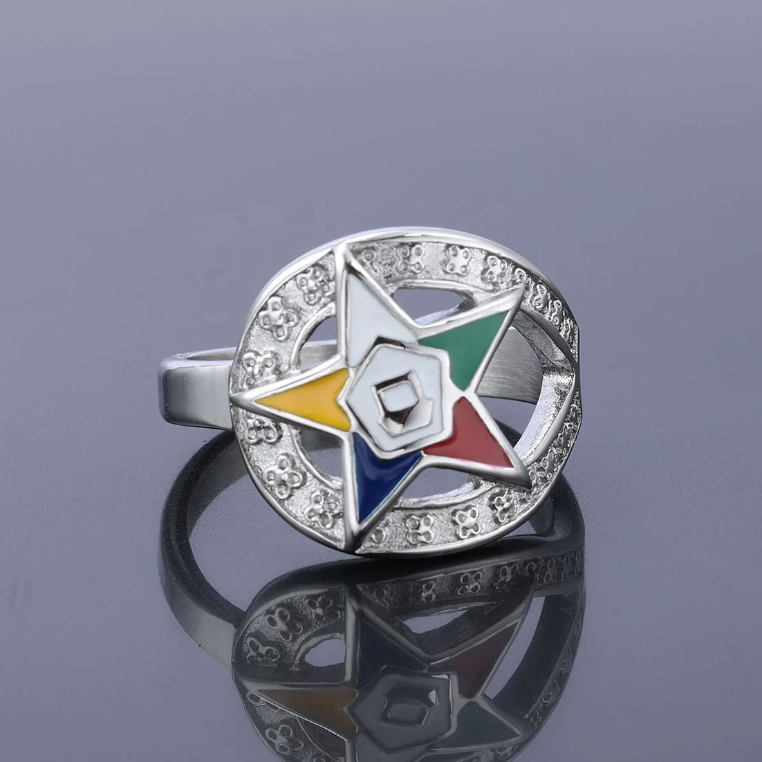 

Ladies OES Jewelry Stainless Steel Silver Vermeil Masonic Freemason Eastern Star Rings for Women Size 5-11