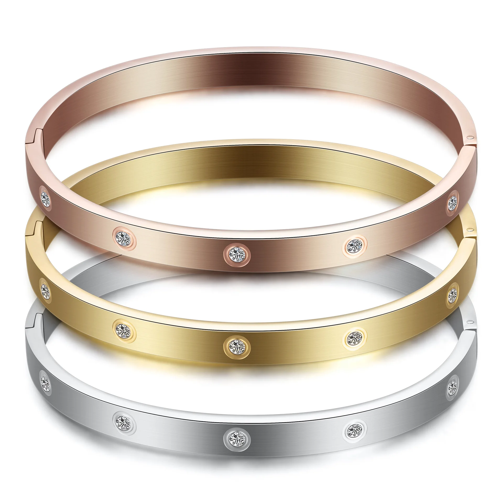 

Simple and Classic Rose Gold Creative Crystal Bangles Stainless Steel Bracelets for Woman, Silver