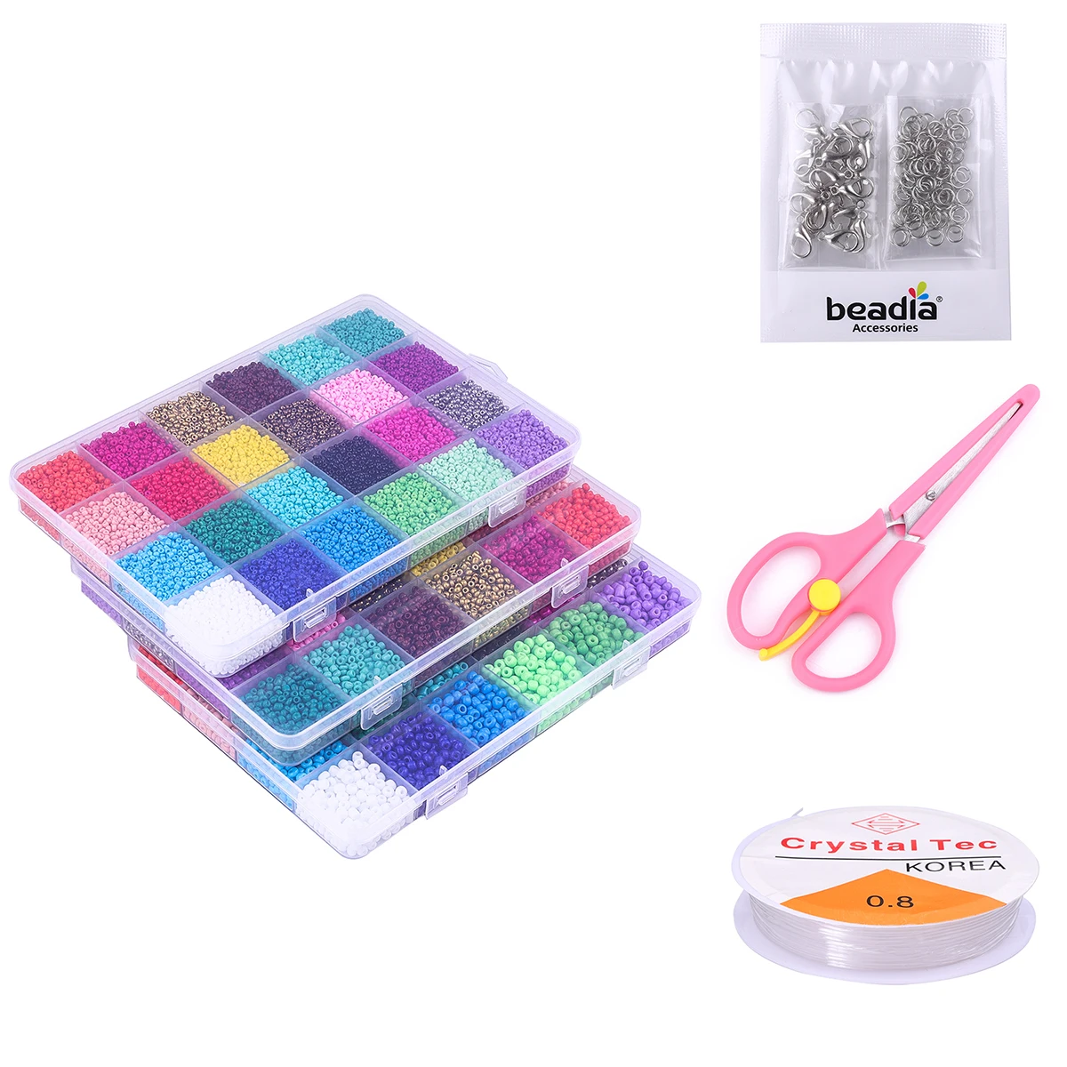 

Box Set 2/3/4mm Glass Seed Beads Charm Crystal Spacer Glass Beads For Jewelry Making Rings DIY Handmade Accessories Bead Kit, Mixed color