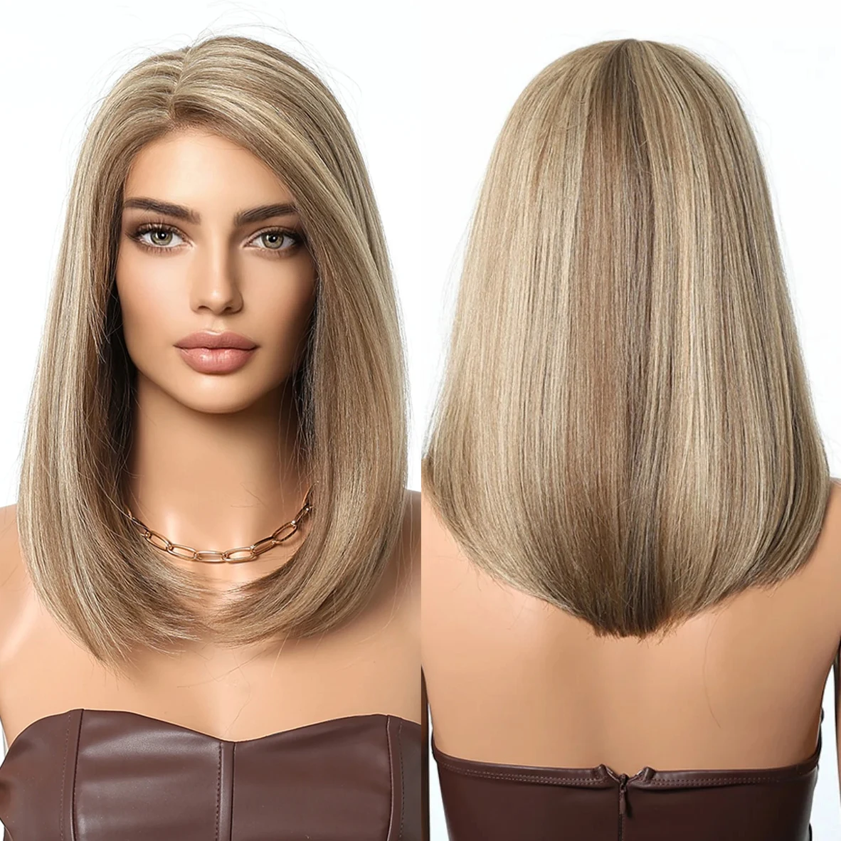 Japan Future Chemical Fiber Mixed Blonde Brown Synthetic Lace Front Wig Shoulder Long Straight Lace Frontal Wigs for Women Hair
