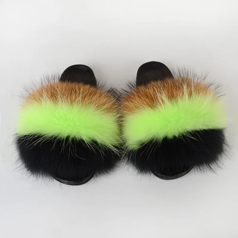 

Factory direct sale real raccoon leather slippers drag big raccoon leather bedroom slippers wholesale, Customized color