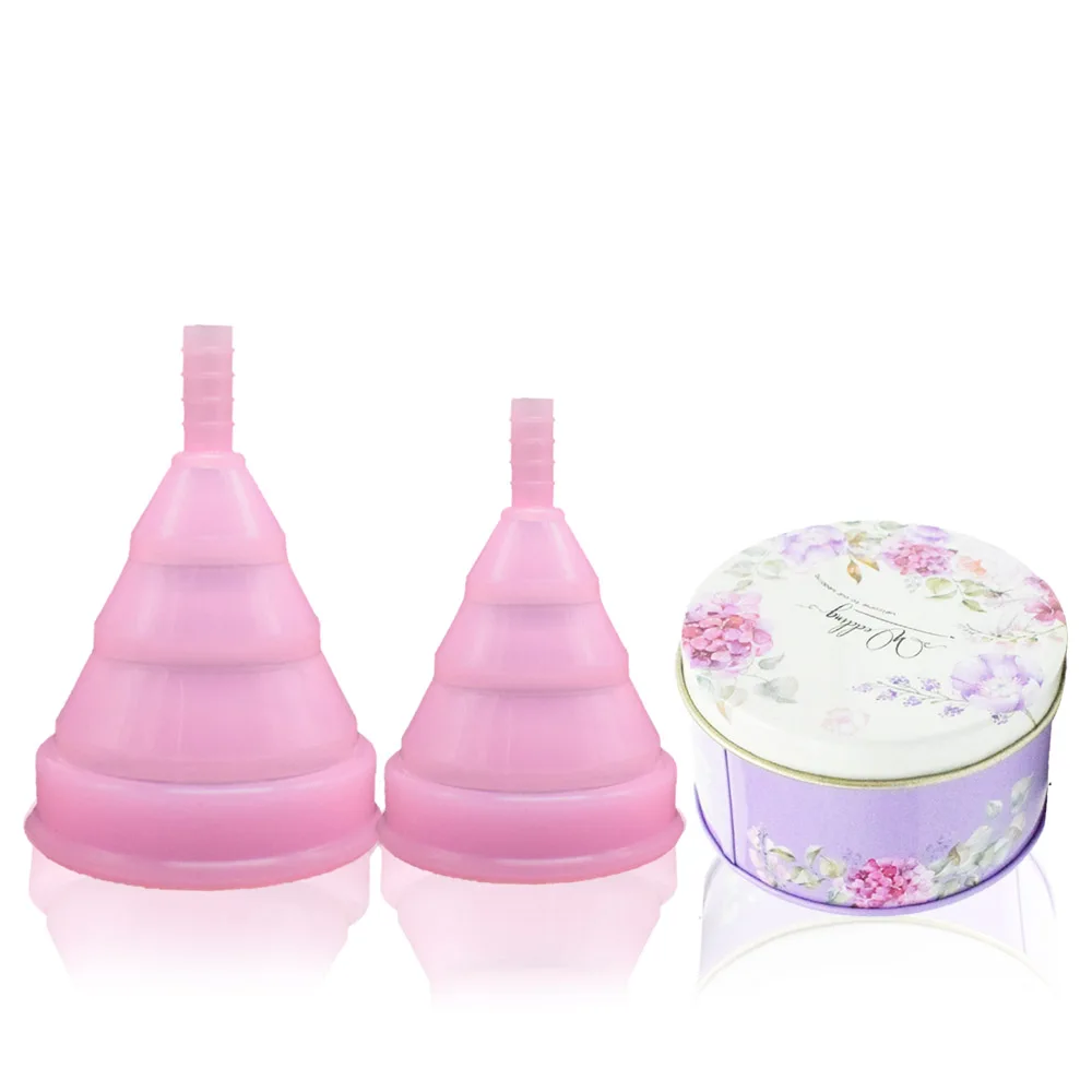 

2 Menstrual Cup Set Soft Feminine Hygiene Cups Period Cup S/L With Box, Pink,transparent