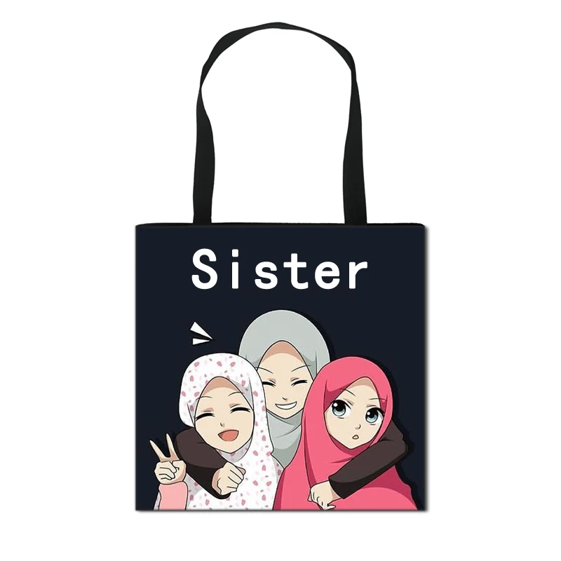 

Cartoon Girl Print Tote Bag Women Wearing a Veil Fashion Handbag Foldable Shoulder Bag Reusable Large Capacity Shopping Pocket