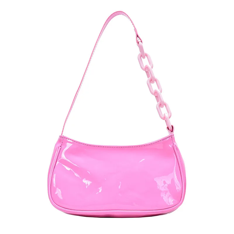 

2021 Summer Patent Leather Armpit Bags Designer Candy Color Acrylic Chain Shoulder Underarm Handbags for Women Luxury