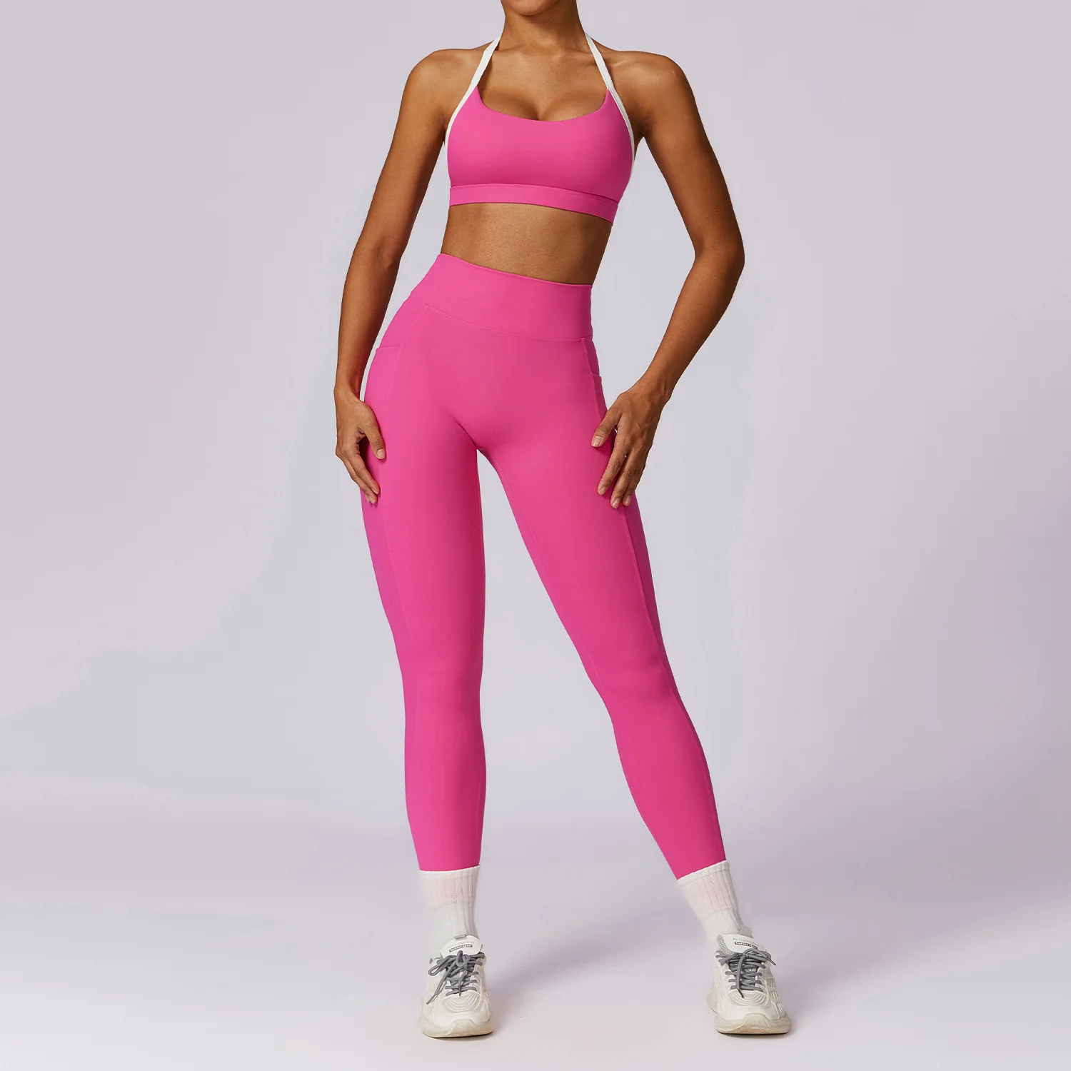 Halter Sport Bra & High Waist Yoga Leggings Set