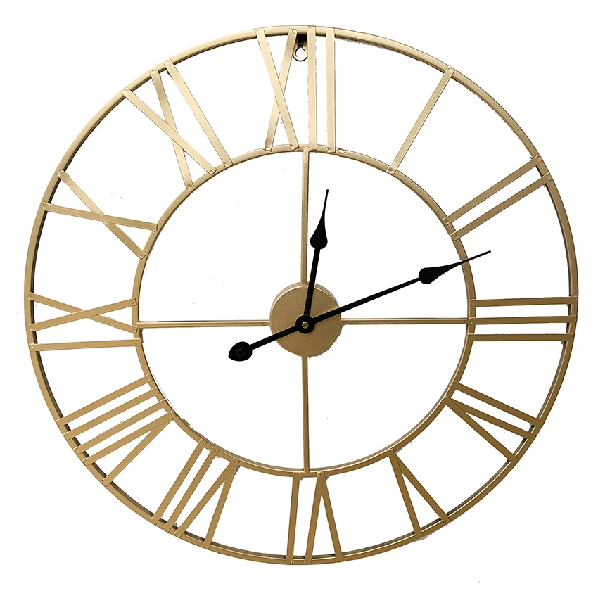 

Europe restores ancient ways to design aureate metal iron to make Roman wall clock quiet sitting room wall clock wholesale sells, Gold and black