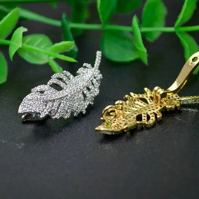 

Big Size Leaf Shape Adjustable Necklace Clasps CZ Paved Jewelry Connectors Findings