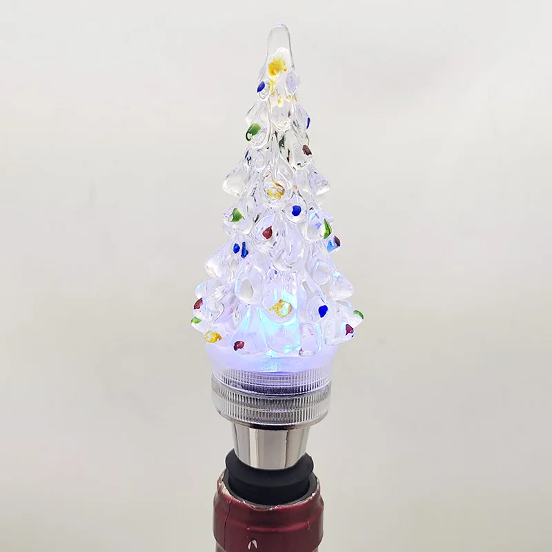 Lighted Up Acrylic Christmas Tree Top Decorative Metal Base Wine Stopper Buy Lighted Up Wine