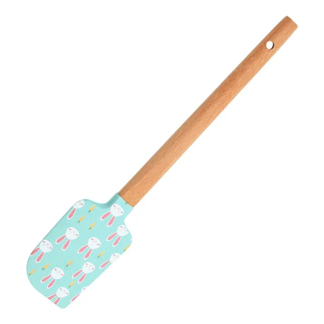 

2022 New Pattern Printing Heat Resistant Non Stick Silicone Spatula With Wooden Handle Mixing Scraper, Custom color