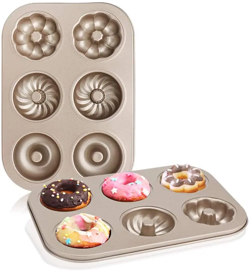 

New 6 holes Gold Color Carbon Steel Nonstick Cake Donut Mold for Home, Kitchen Metal Donut Baking Donut Mold, Black or gold