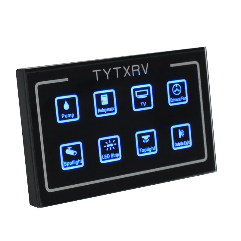 

TYTXRV OEM Blue Background Light Touch Control Panel with Voltmeter RV Caravan Motorhome 12V Switch Panel, Black