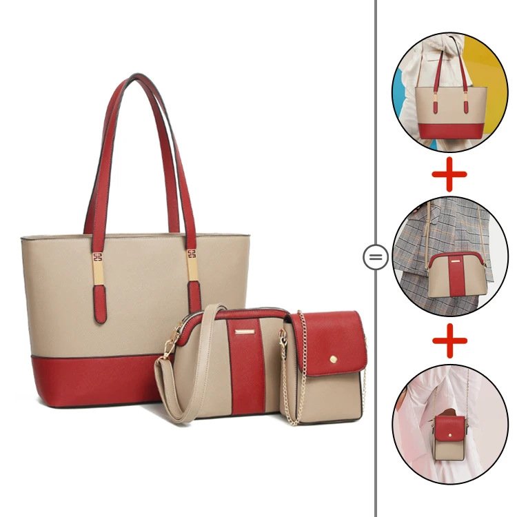 

2022 Latest original PU leather custom made logo ladies 3 in 1 purses and handbags new suka luxury designer hand bags women set