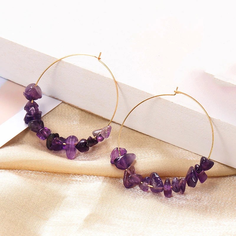 

Rough Amethyst Earrings Gemstone Jewelry Manufacturer Gold Plated hoop Earrings