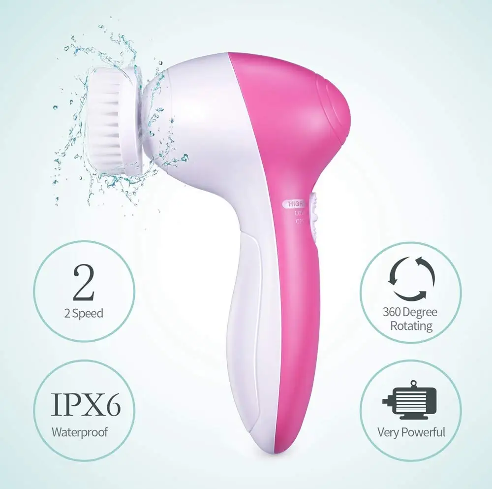 

Spin cleanser led for deep sonic cleanse face waterproof exfoliate sonic electric facial cleasing cleaning brush, Pink