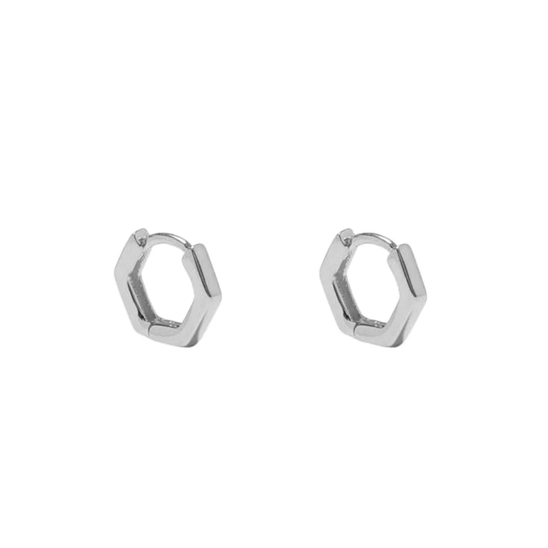 

Simple and fashionable S925 sterling silver classic glossy hexagonal earrings for women