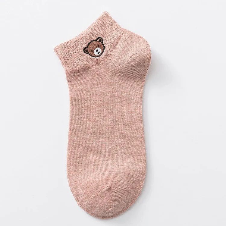 Women Socks Cute Bear Embroidery Custom OEM Socks Low Tube loose Socks Made Embroidery