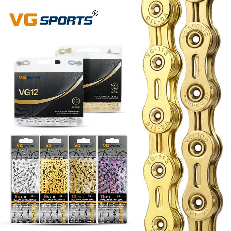 

VG Sports 6 7 8 9 10 11 12 Speed Half Hollow Bicycle Chain for MTB Mountain Road Bike, Silver,gold,rainbow,gold silver,titanium gold