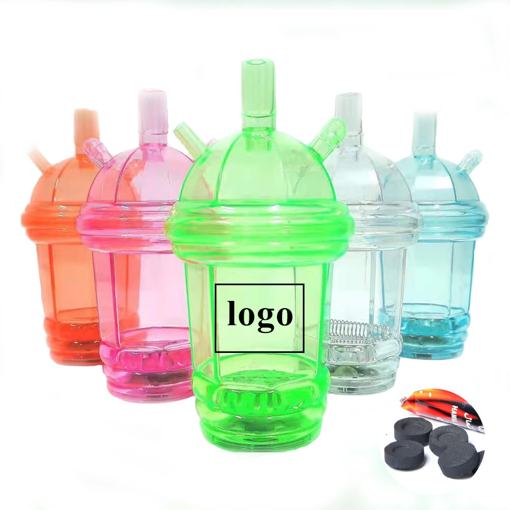 

hintcan wholesale mini travel portable acrylic electronic hookah cup set with led light and charcoal for car, Green,blue,pink,orange,white