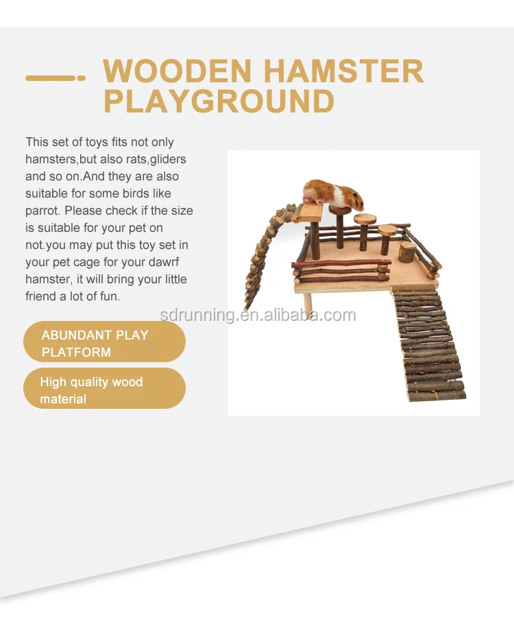 Hamiledyi Wooden Dwarf Hamster Natural Living Climb System,Gerbil Playground Activity Set Platform Toy with Ladder Bridge Playing Small Pets Fruitwood Exercise Chewing Toys for Teeth 