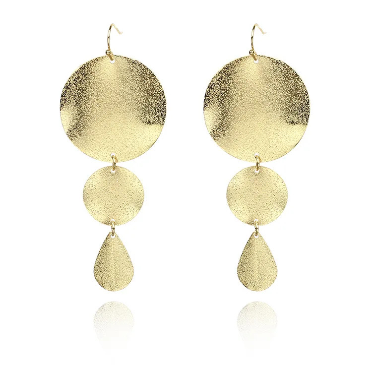 

Personalized Style Three Variety Of Round Gold Grind arenaceous Ladies Earrings Free Shipping