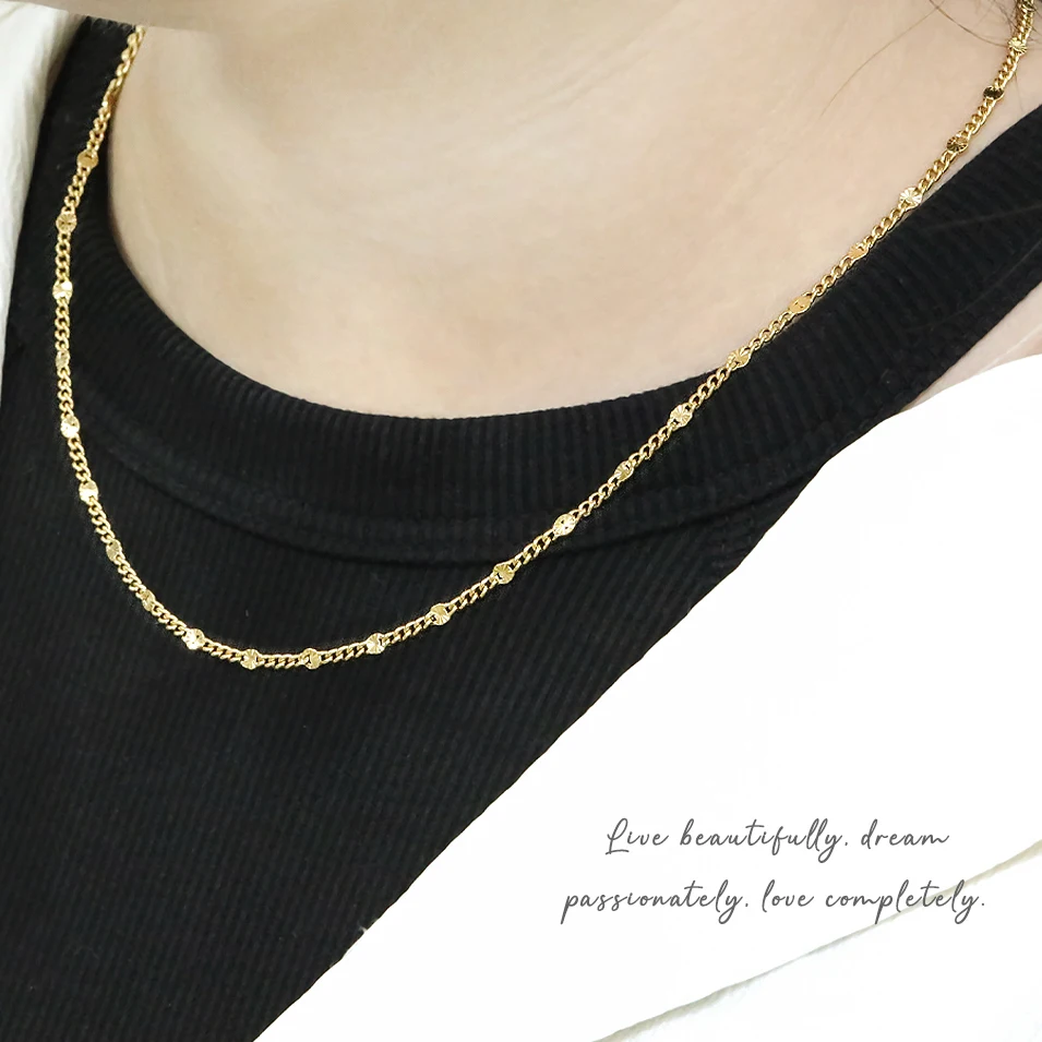 

VIANRLA Stainless Steel Herringbone Chain Necklace Circular Glitter Necklace Minimalist Women Fashion Jewelry Drop Shipping