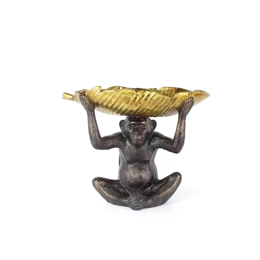 resin bronze monkey hold leaf for tray  decorative trays serving trays home decor factory