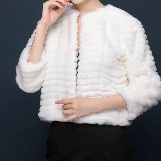 

Jtfur Bridal party evening dress warm soft stripe pattern furry faux rabbit fur coat shawl cape stole wrap, Customized color