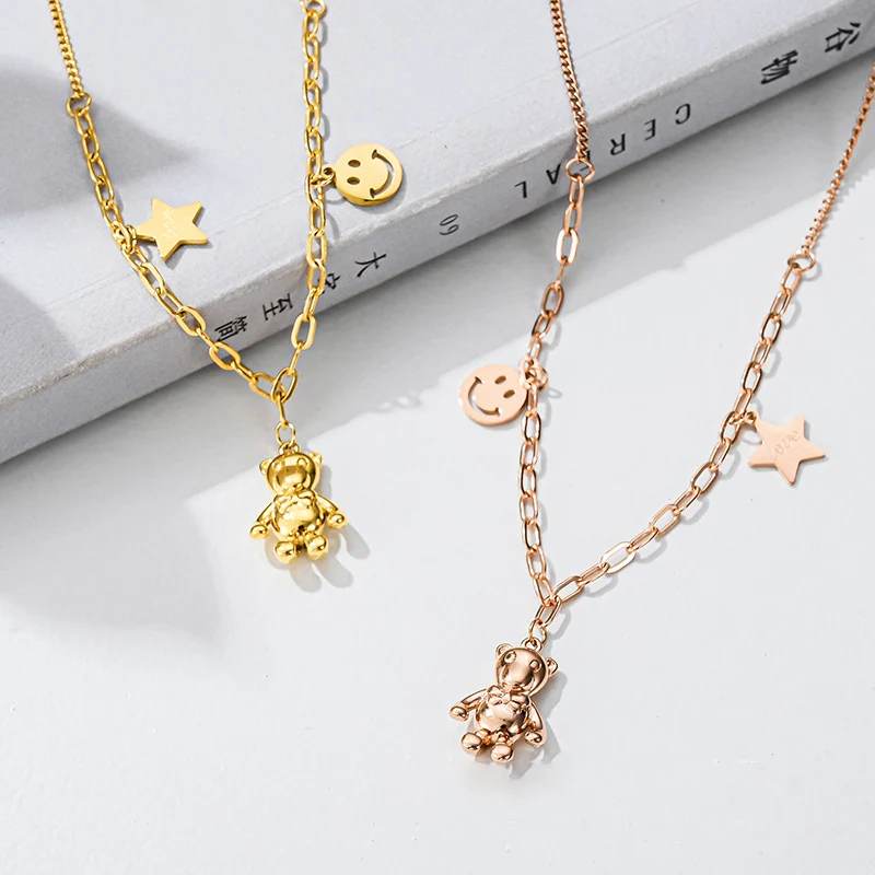 

Stainless Steel Rose Cut Kid Cartoon Character k18 Gold Gummy Teddy Bear Fashion Necklace gf 2021 Trendy