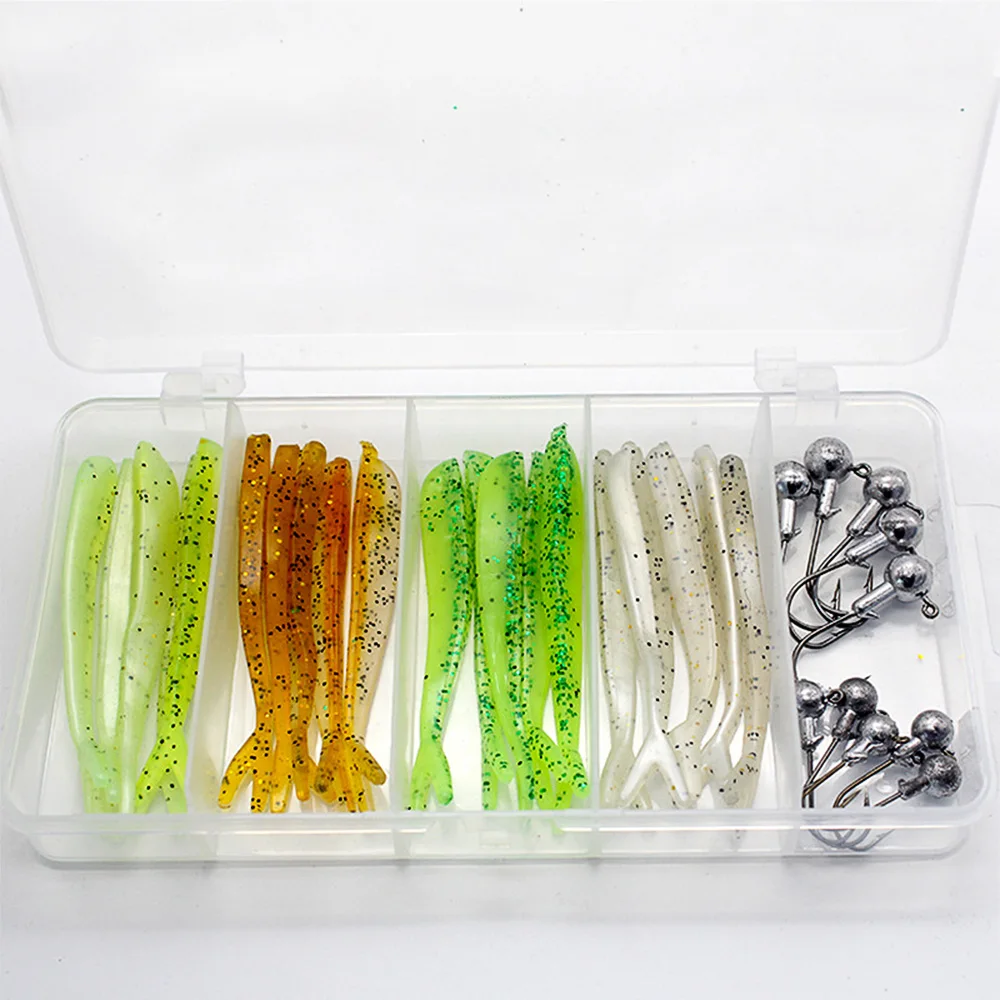 

Amazon Hot Selling 30pcs Fishing Lures Kit Box Tackle Including Soft Worm Paddle Tail Lures and Jig Hooks