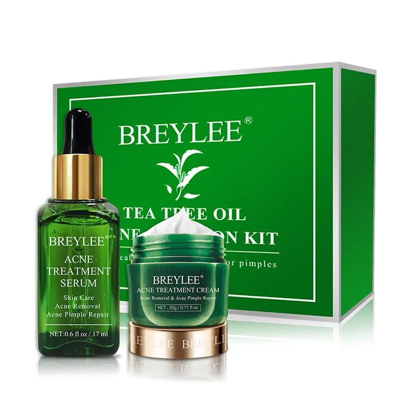

BREYLEE Tea Tree Anti-Acne Face Cream Oil Control Shrink Pores Acne Cream Nourish Whitening Acne Scar Remove Skin Care Kit, As the picture show