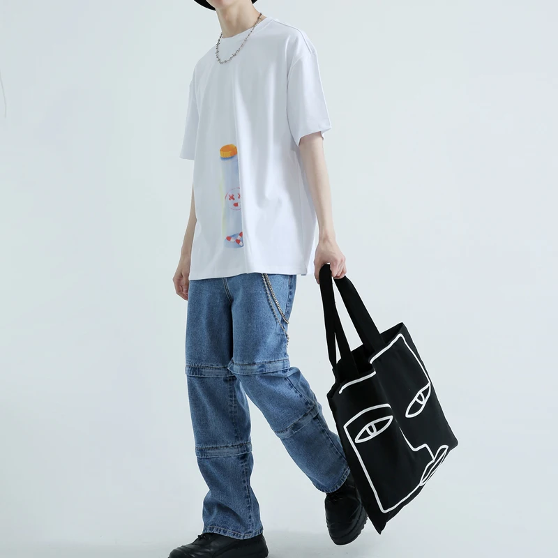 

Fashion artist series line black and white tote bag cotton canvas tote bag in stock, Natural color