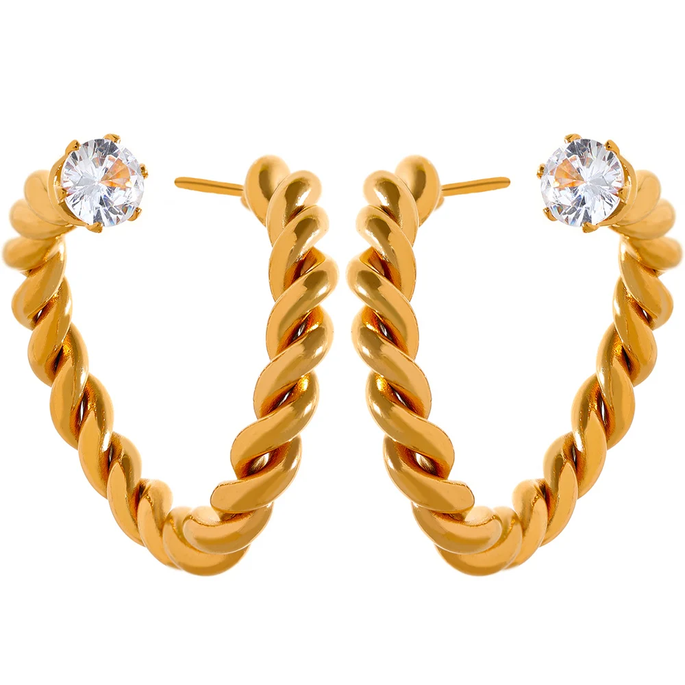

JINYOU 954 Fashion Zircon Gold Color Stainless Steel Creative Earrings Metal Twisted 18K PVD Plated Charm Jewelry Wome